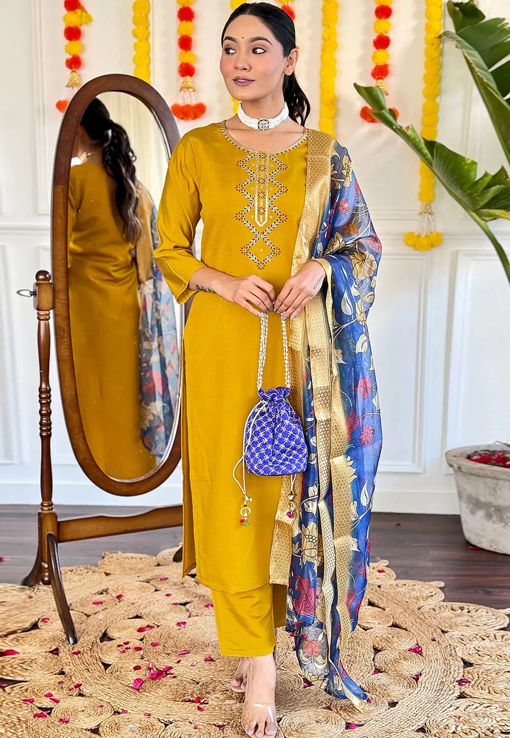 Mustard Viscose Readymade Pakistani Suit 298880