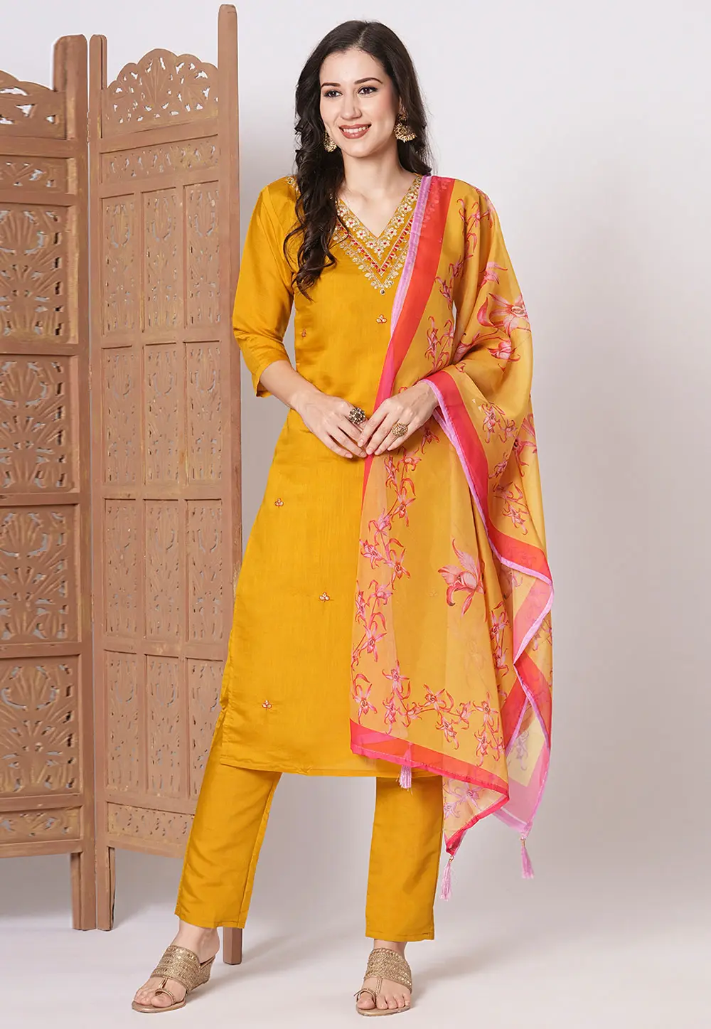 Mustard Viscose Readymade Pakistani Suit 299692