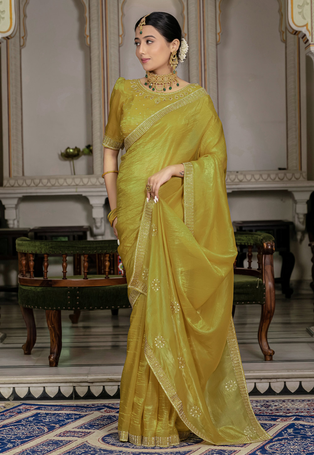 Mustard Viscose Saree With Blouse 309820