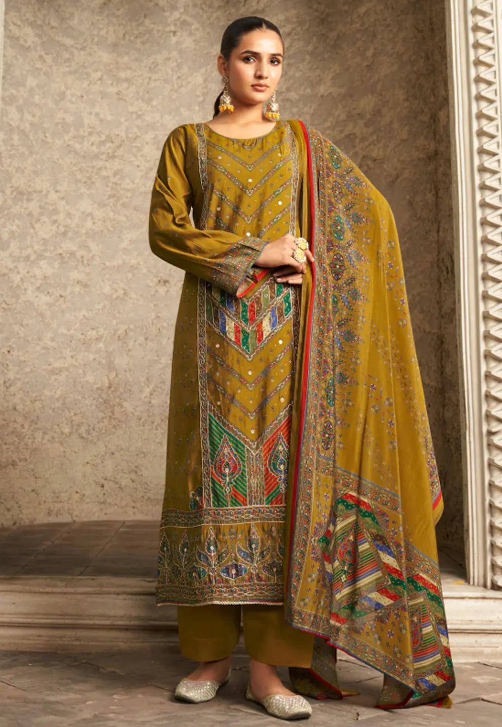 Mustard Viscose Straight Suit 302324