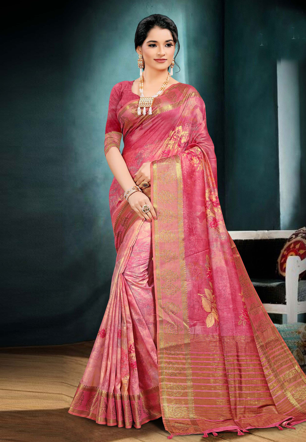 Pink Cotton Saree With Blouse 228521