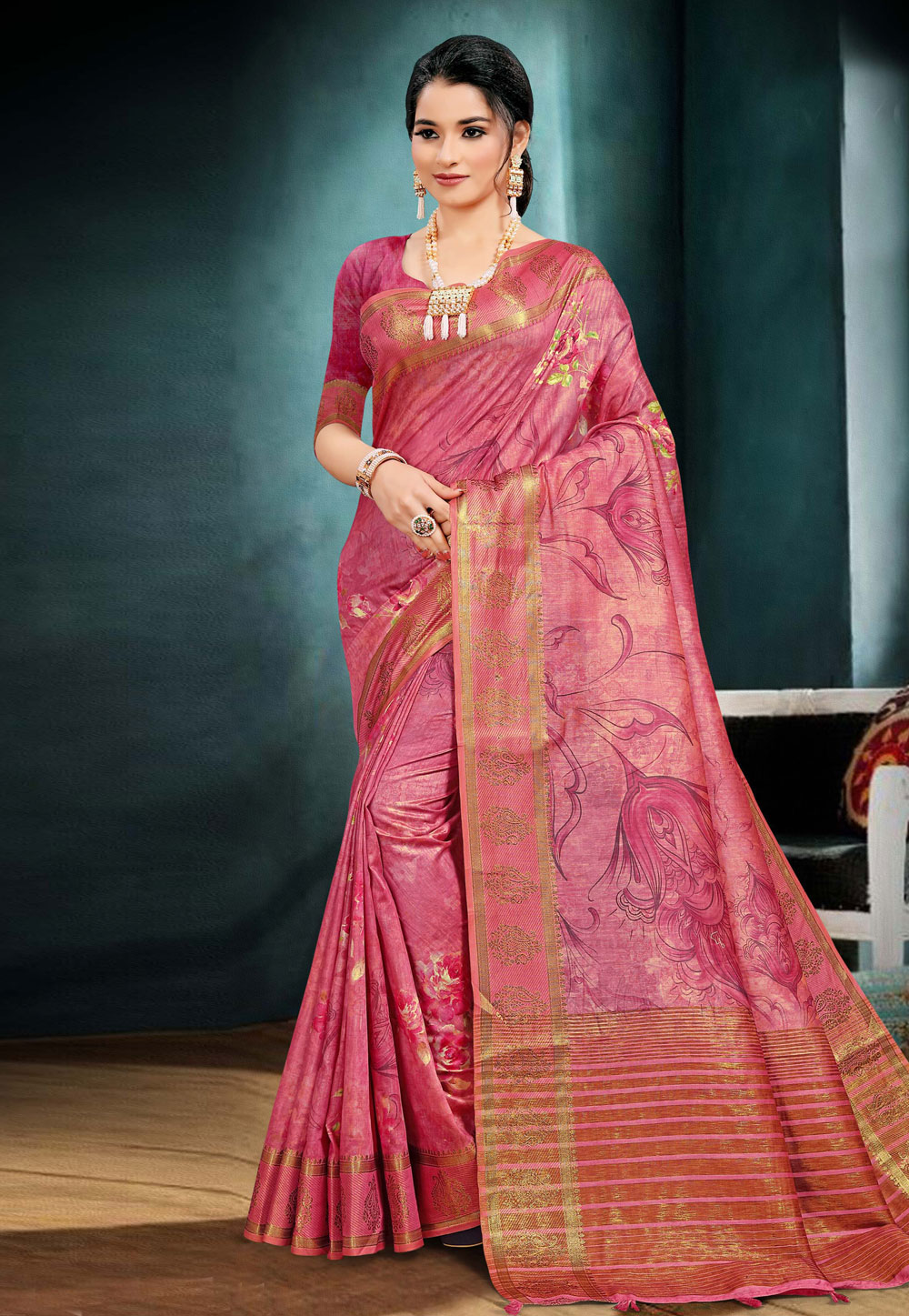 Pink Cotton Saree With Blouse 228531