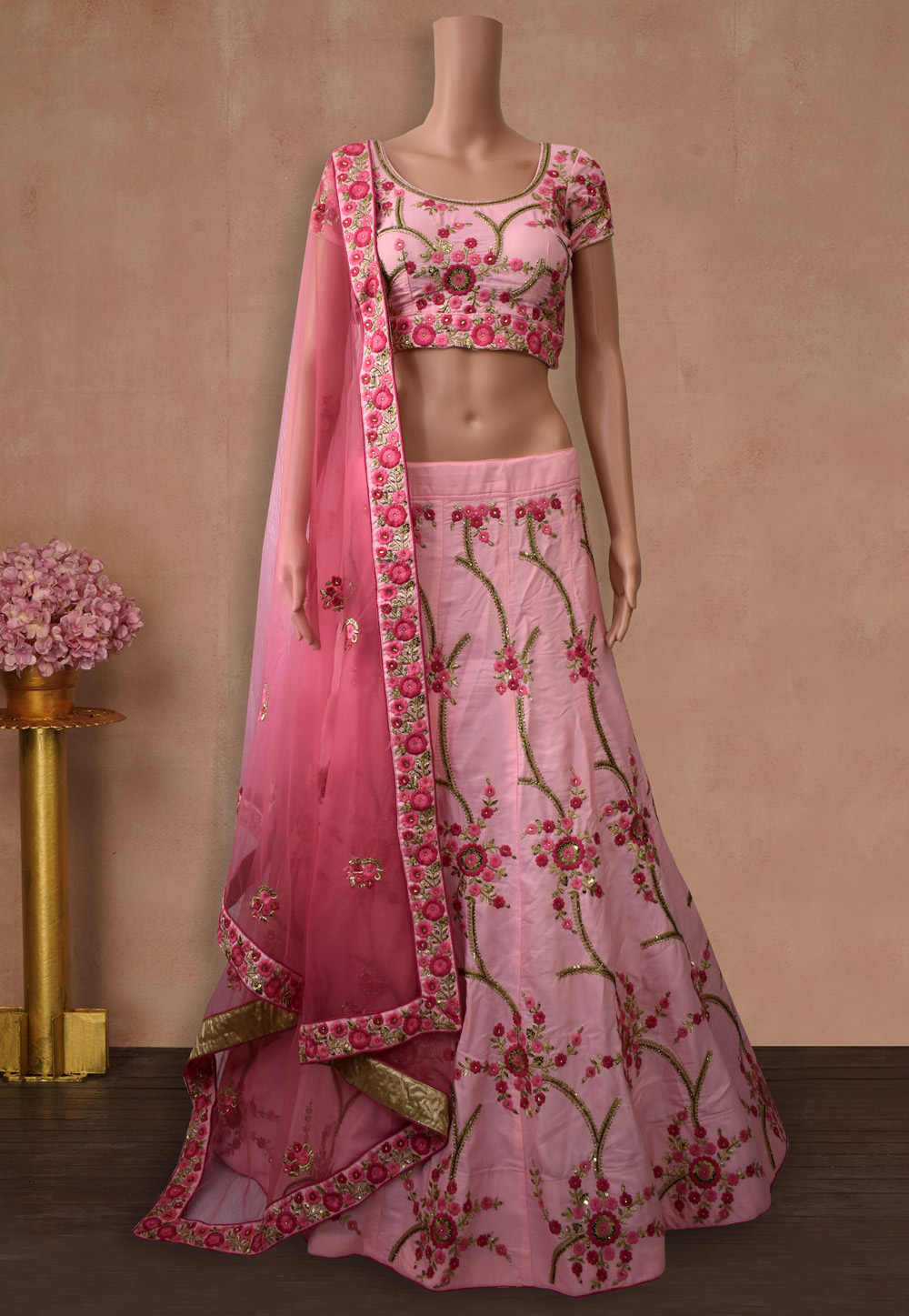 Pink Sequins Work Silk Lehenga Choli 225156