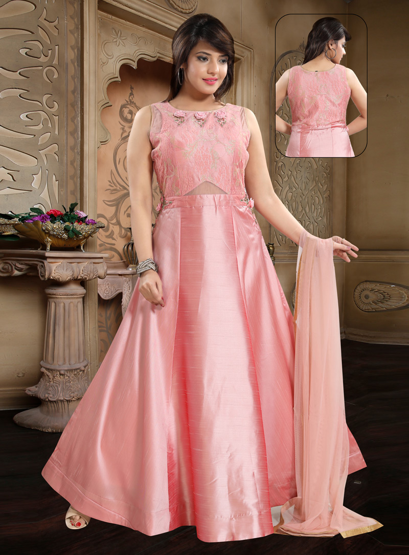 Light Pink Crepe Readymade Long Anarkali Suit 147220