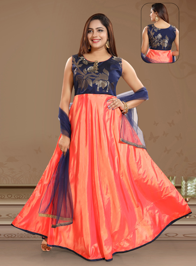 Orange Crepe Readymade Abaya Style Anarkali Suit 147209