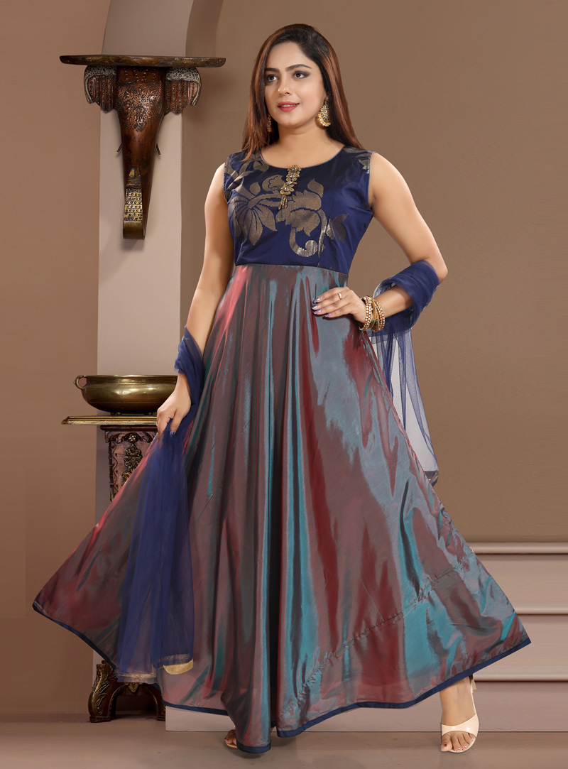 Blue Crepe Readymade Abaya Style Anarkali Suit 147211