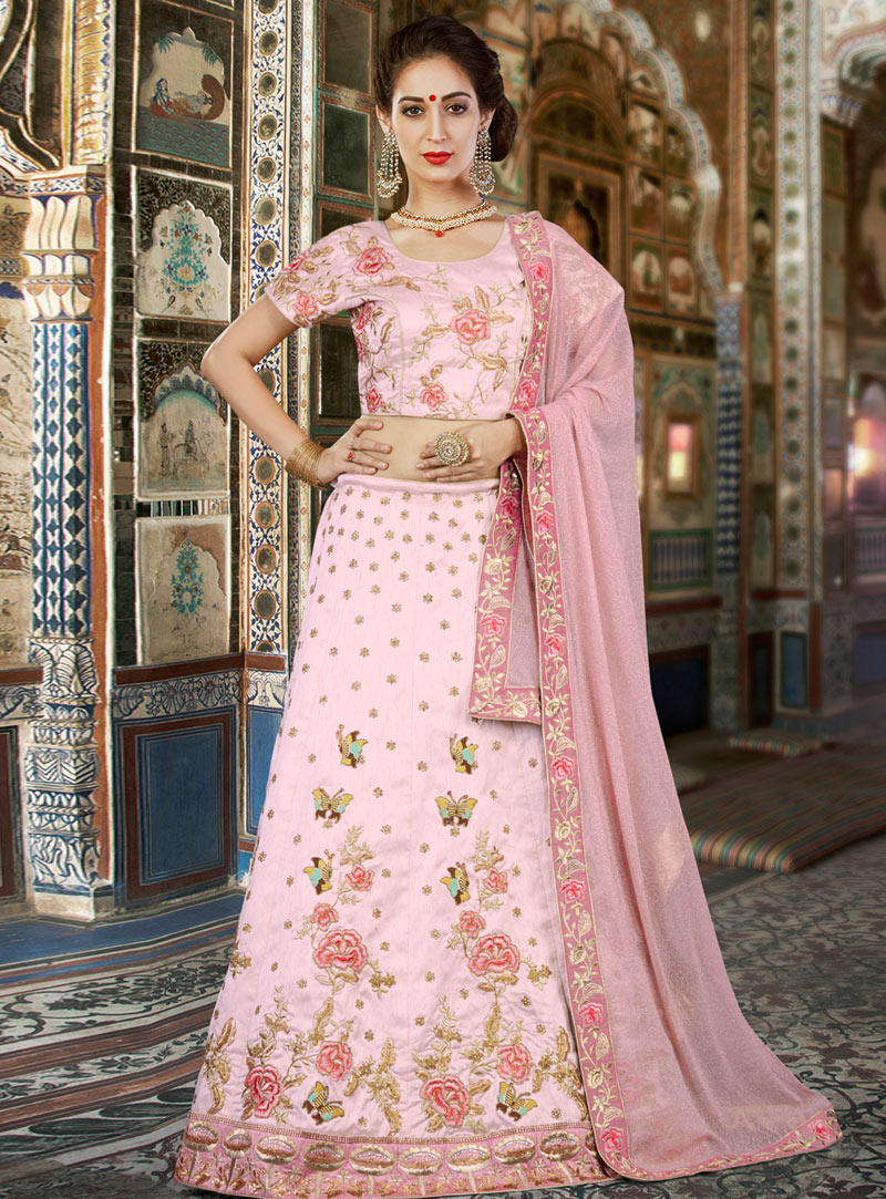 Buy Pink & Khaki Apsara Zardozi Embroidered Lehenga Set Online - RI.Ritu  Kumar India Store View