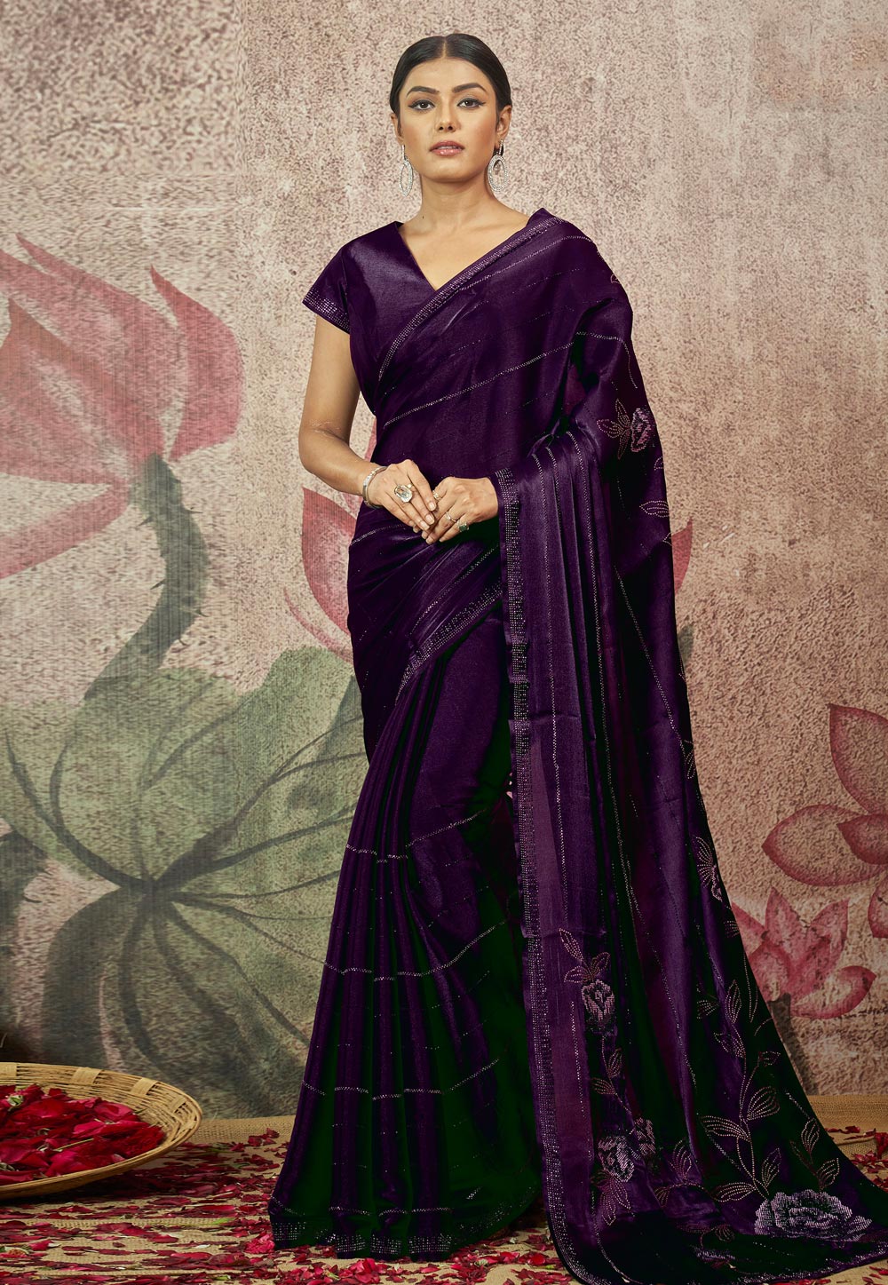 Purple Satin Silk Saree With Blouse 258466