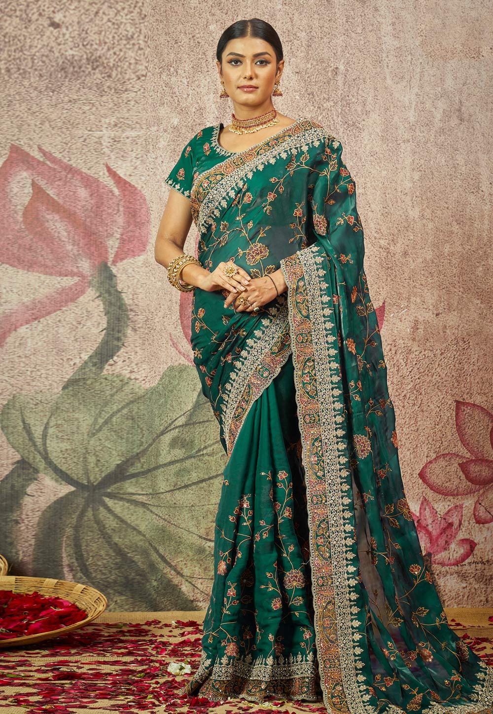 Green Organza Saree With Blouse 258469