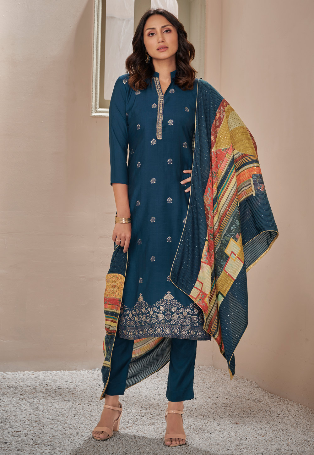 Navy Blue Muslin Pant Style Suit 234818
