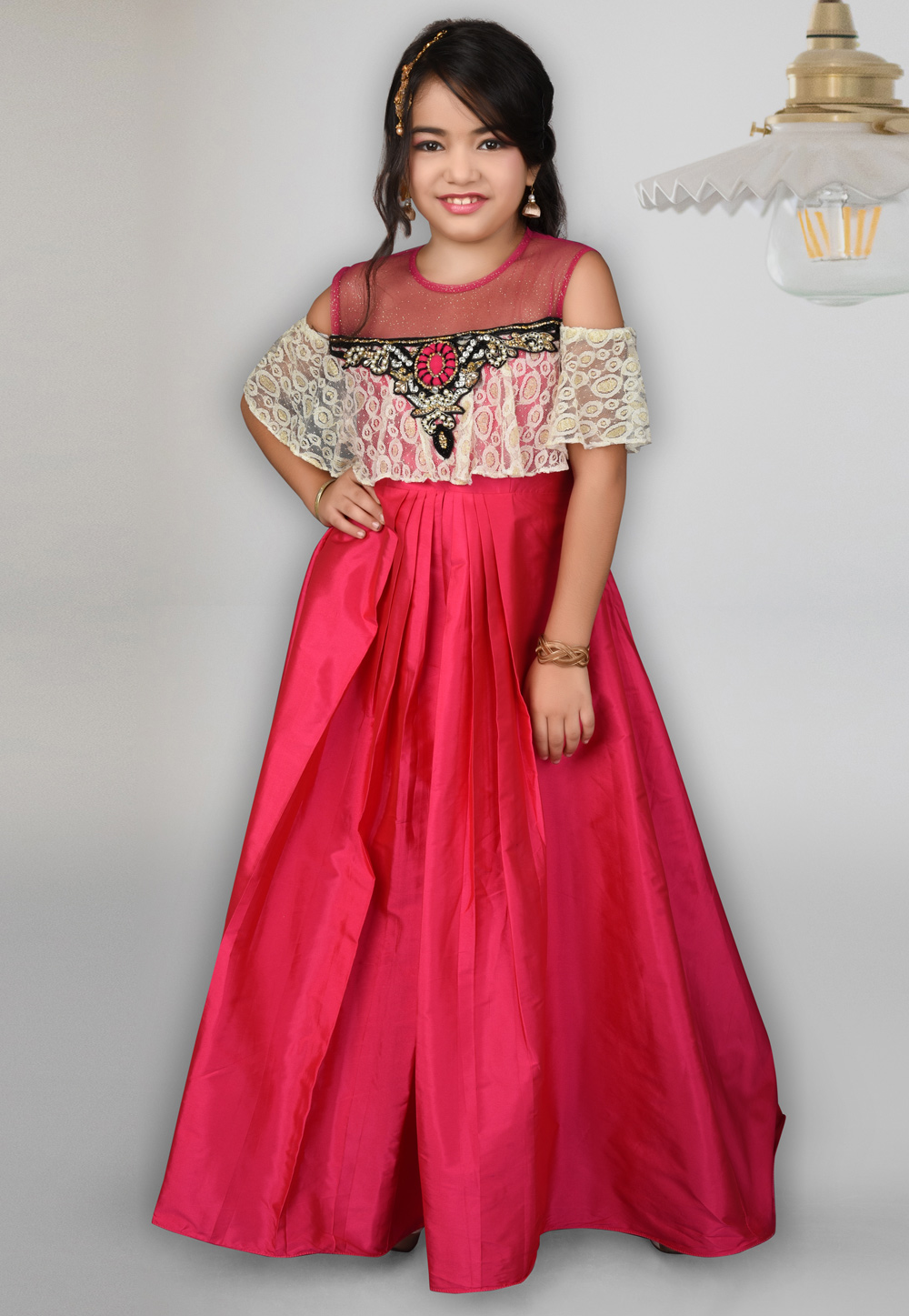 Pink Taffeta Kids Designer Gown 217108