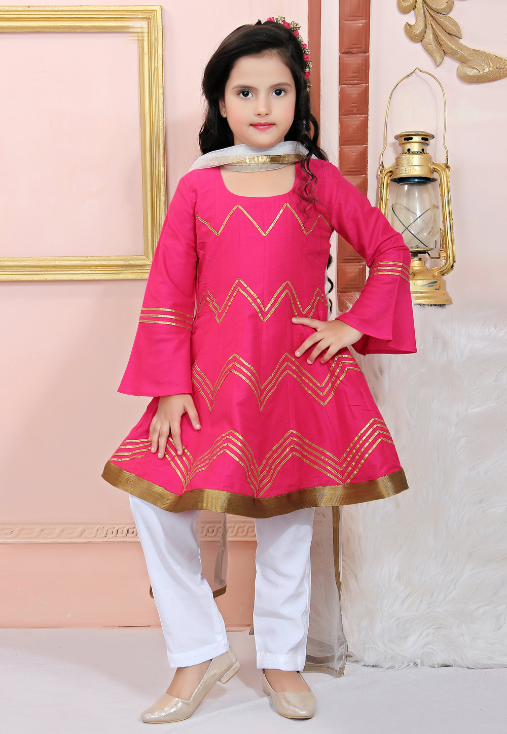 Pink Cotton Silk Kids Pant Style Suit 217145