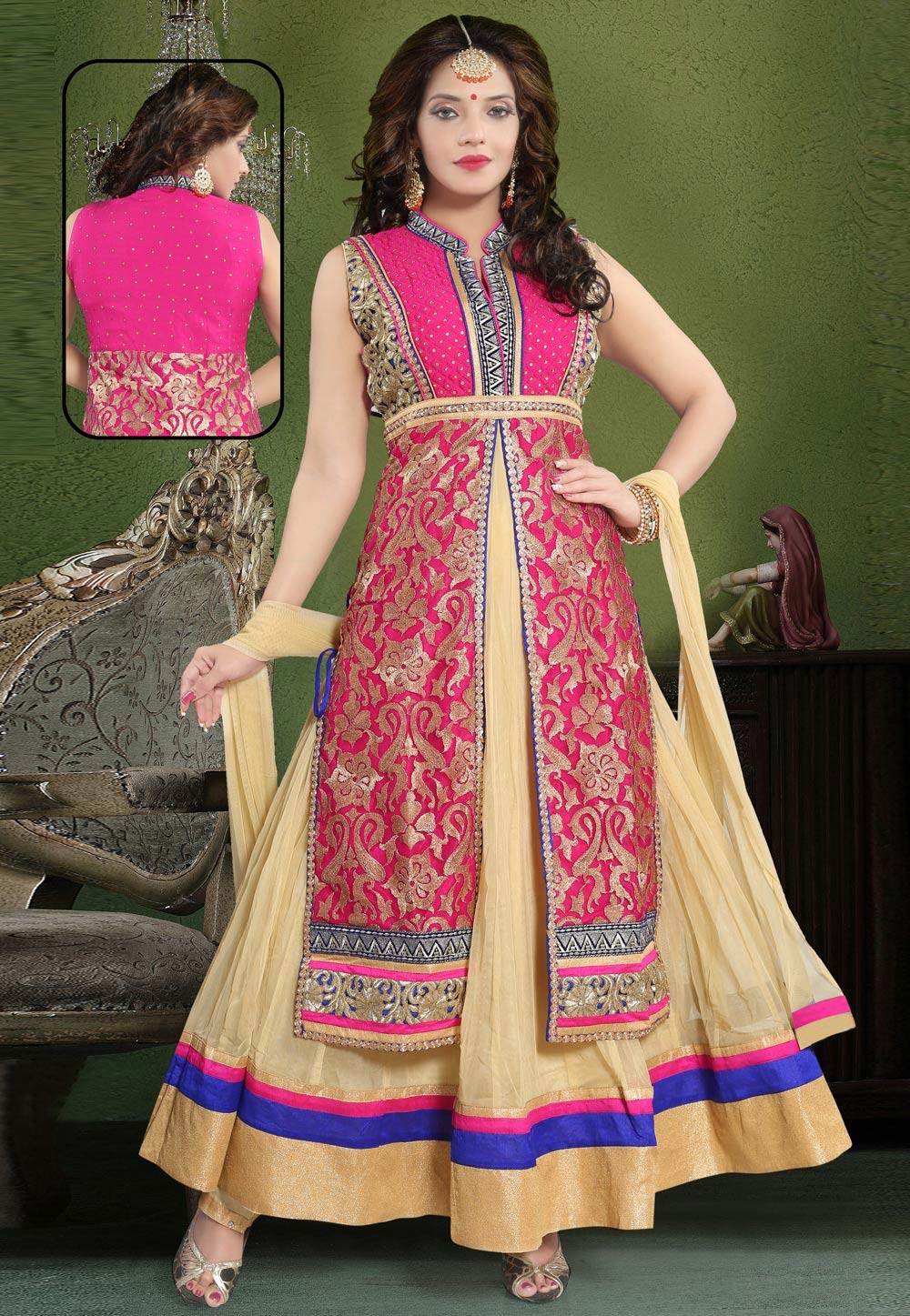 Pink Net Readymade Abaya Style Anarkali Suit 194284