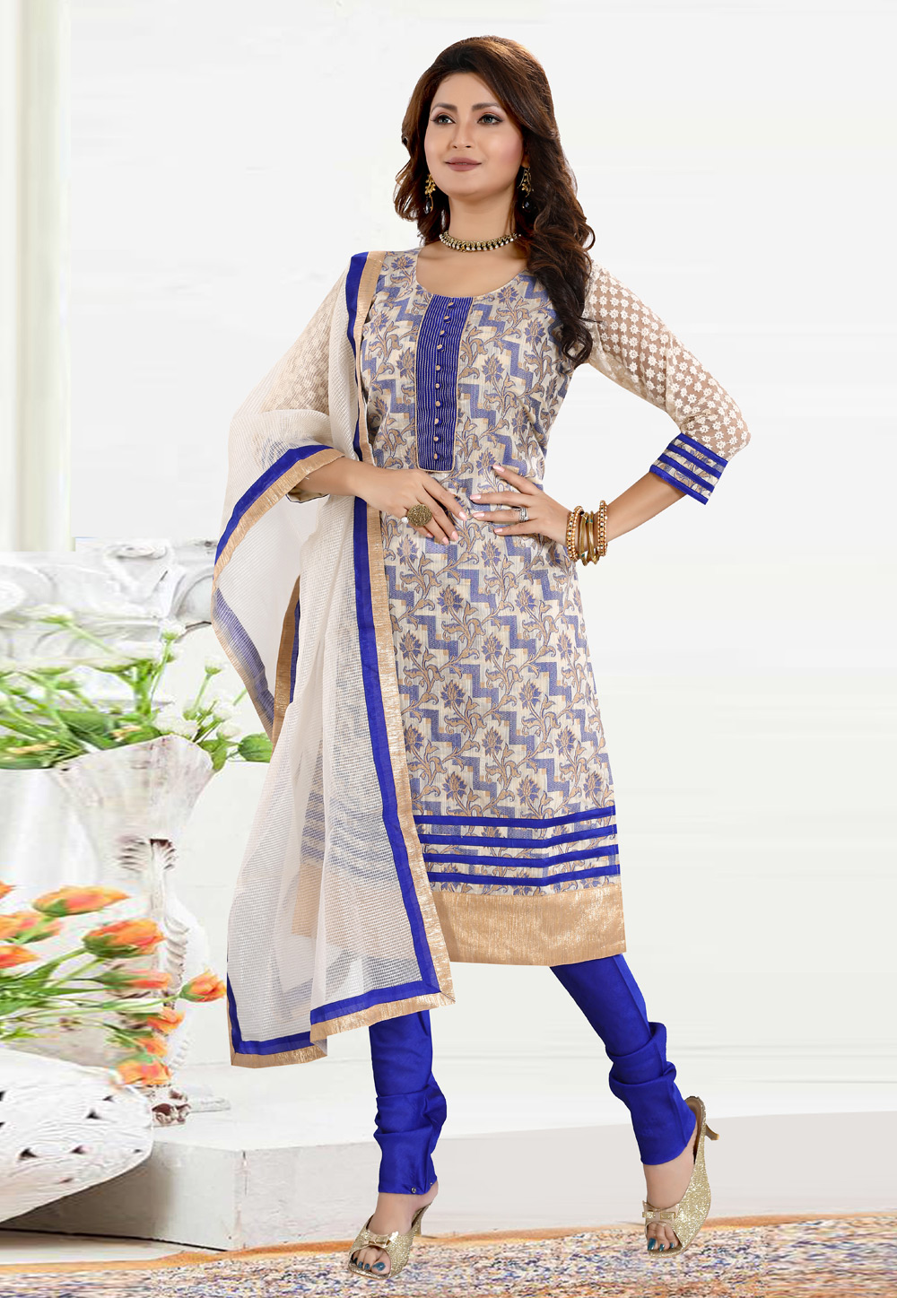 Blue Banglori Silk Readymade Churidar Suit 187153