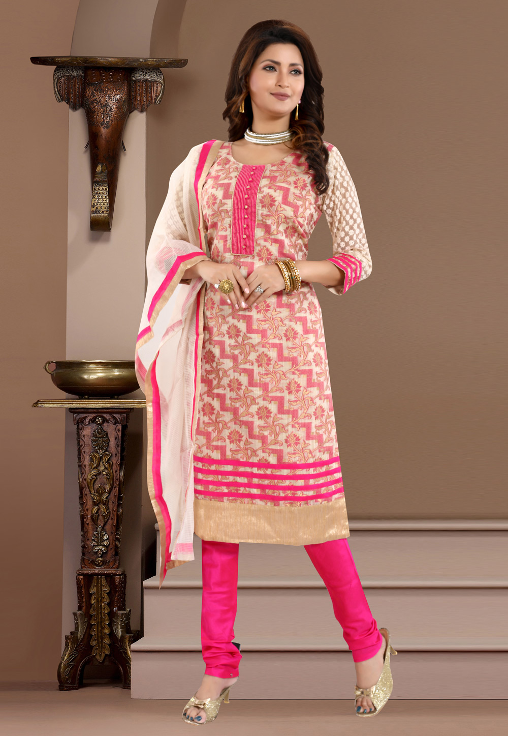 Magenta Banglori Silk Readymade Churidar Suit 187155