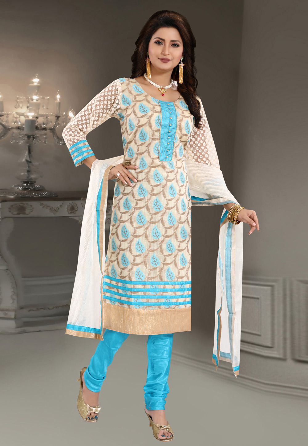 Sky Blue Banglori Silk Readymade Churidar Salwar Kameez 187160