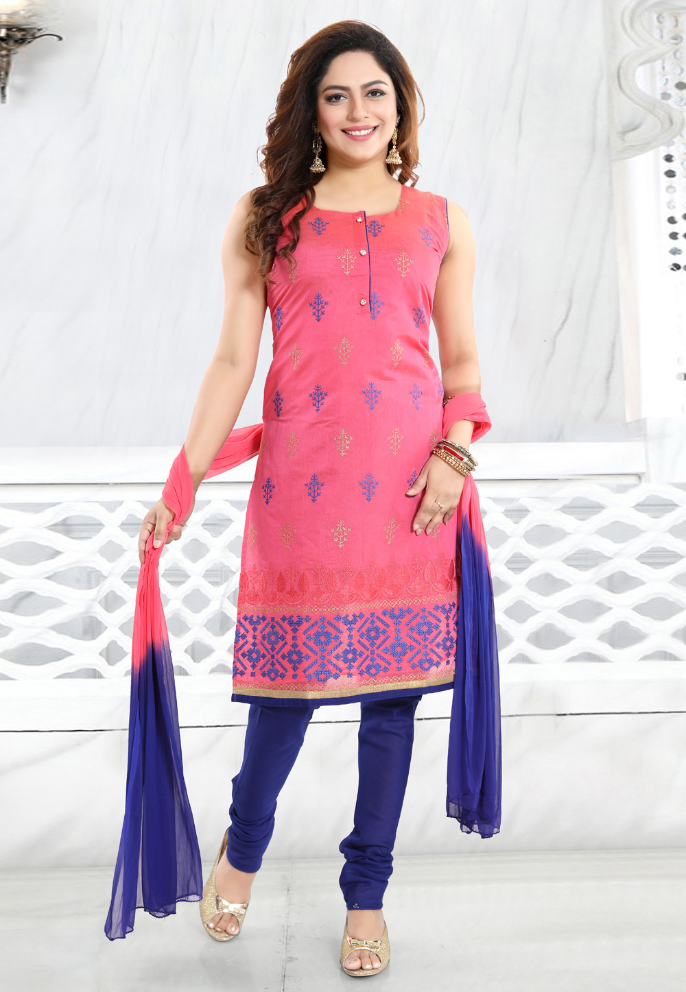 Pink Chanderi Silk Churidar Suit 192000
