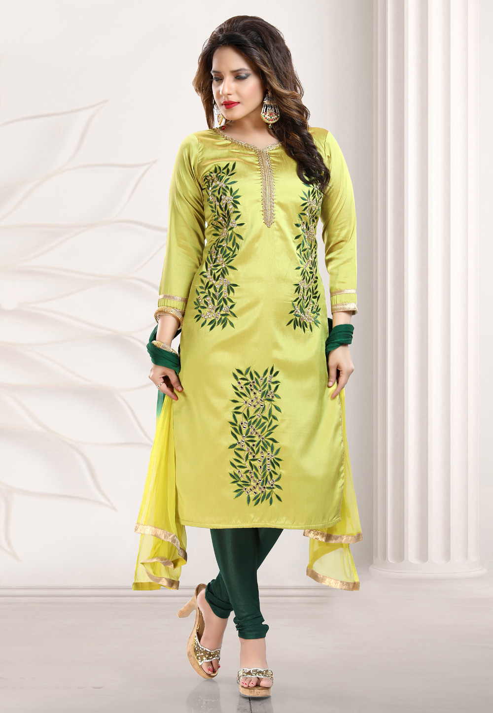 Green Art Silk Readymade Churidar Salwar Suit 204615