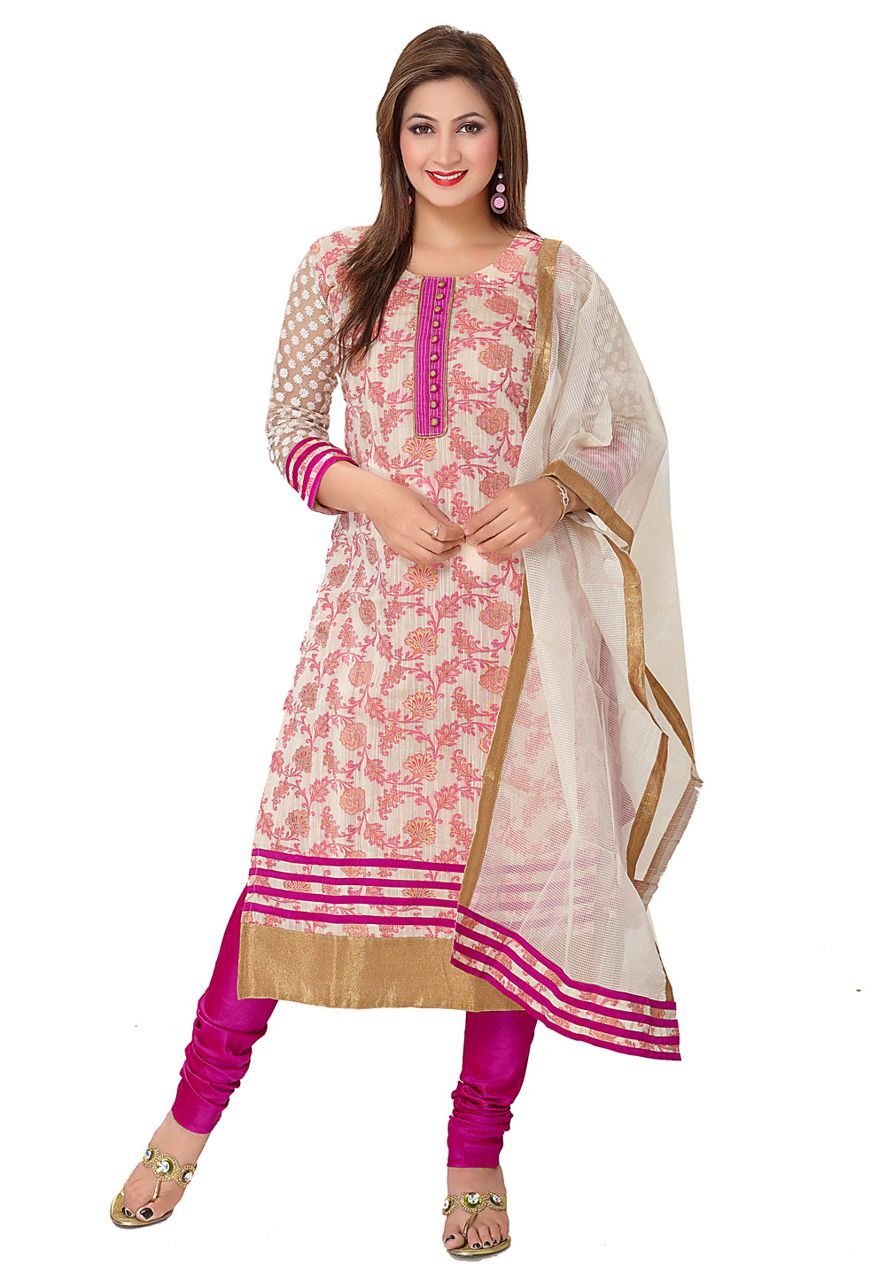 Pink Banarasi Silk Readymade Churidar Suit 209513
