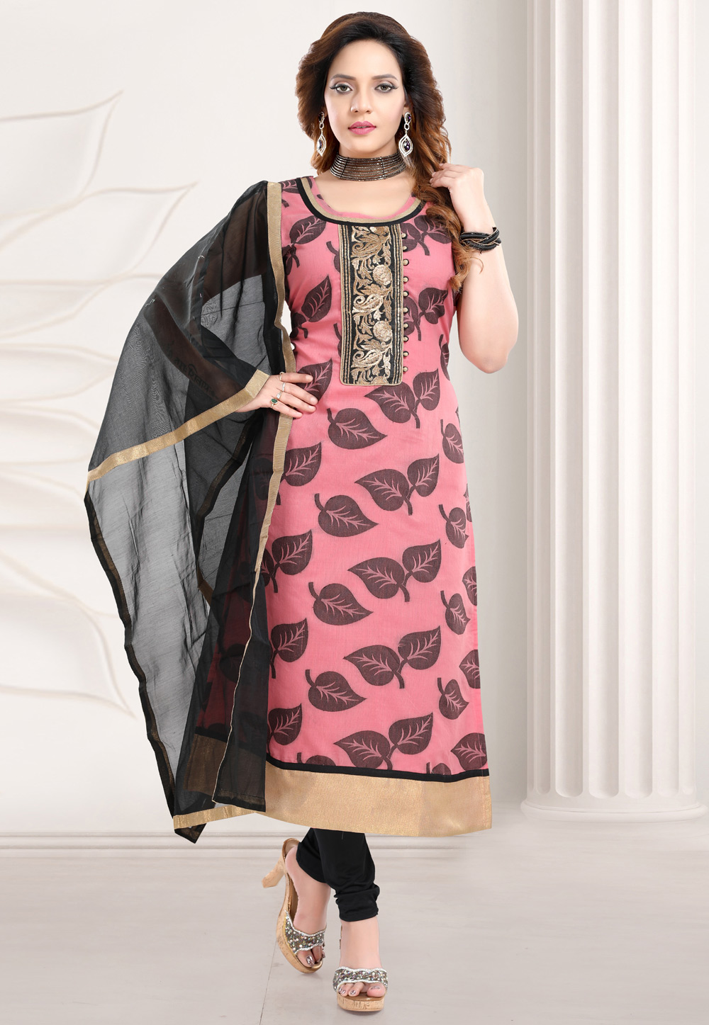 Pink Banarasi Silk Readymade Churidar Suit 209515