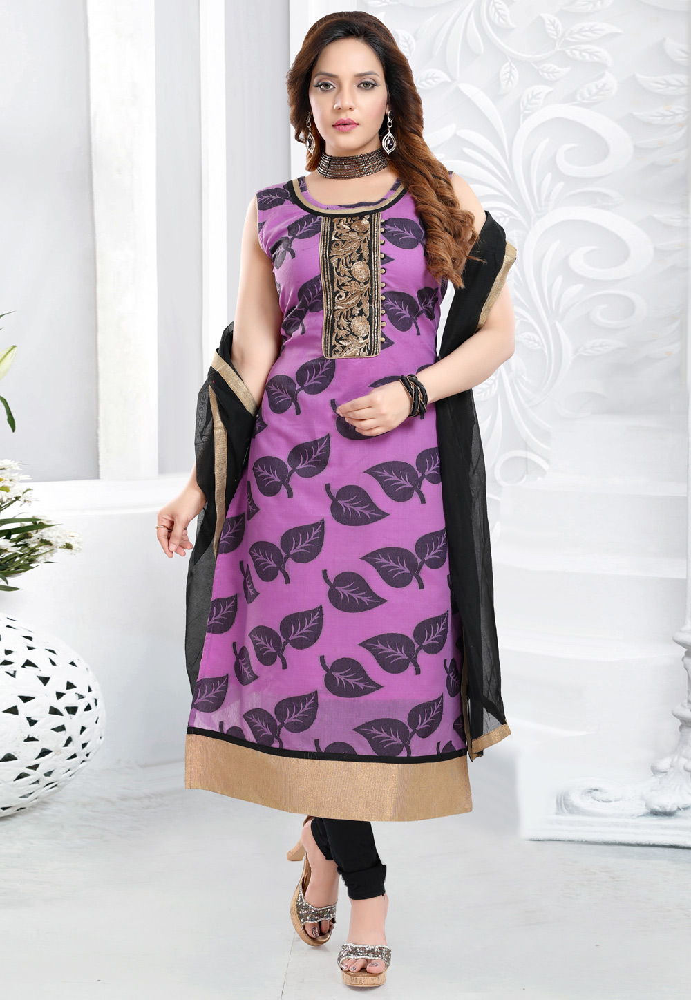 Light Purple Banarasi Silk Readymade Churidar Suit 209517