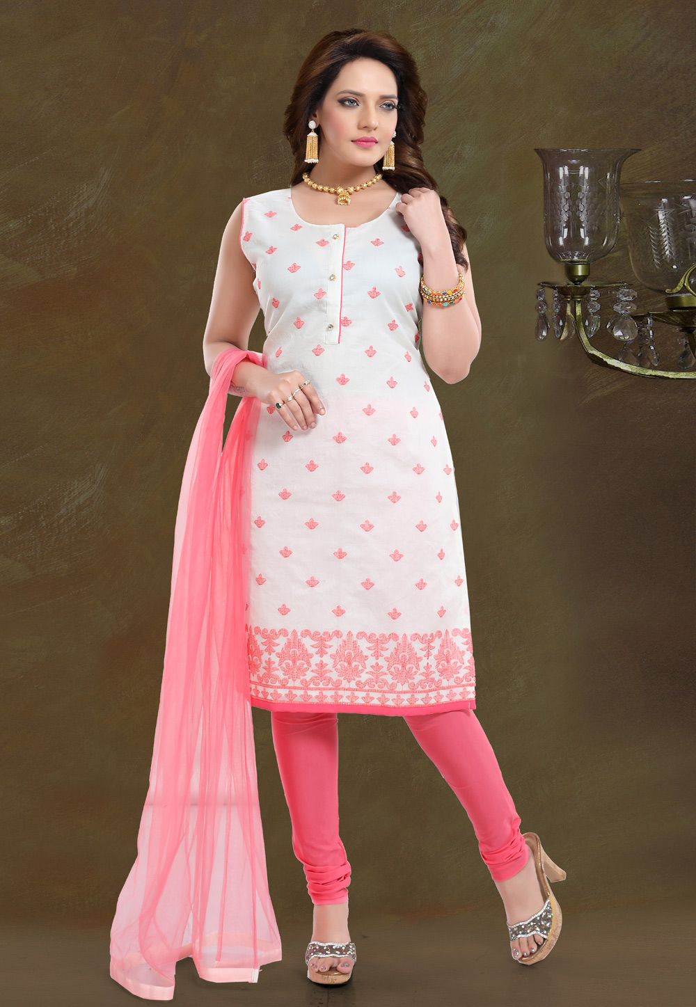 Pink Chanderi Silk Readymade Churidar Suit 217854
