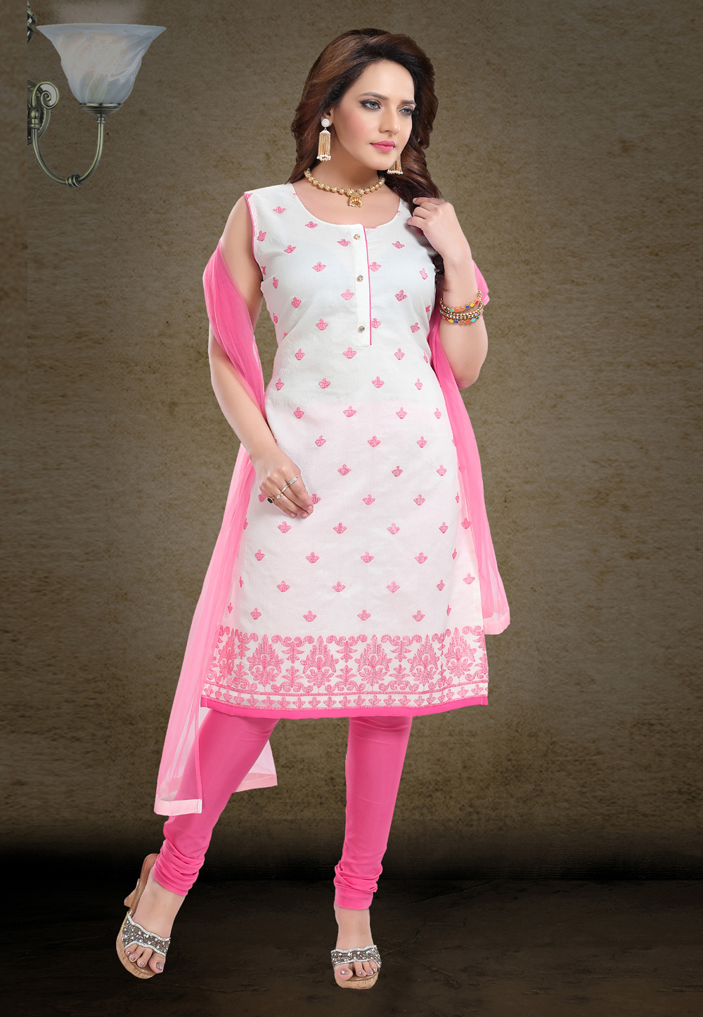 Pink Chanderi Silk Readymade Churidar Salwar Kameez 217856