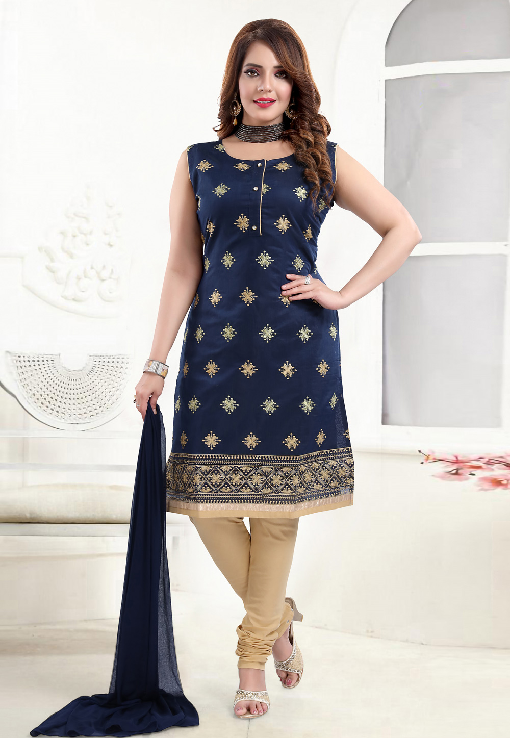 Shop Entrancing Embroidered Georgette Sky blue Salwar suit Online : 86320 -