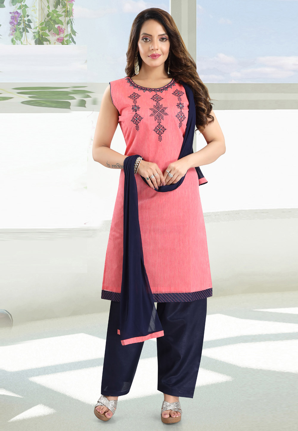 Pink Chanderi Readymade Patiala Suit 246949