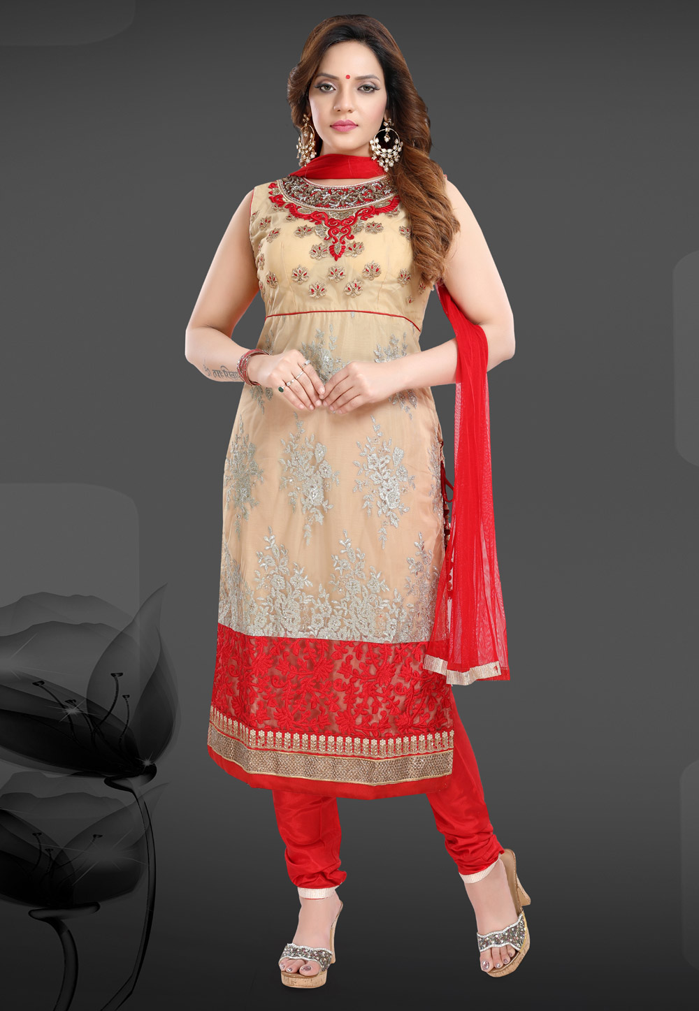 Buy Red Cotton Festival Churidar Salwar Suit Online