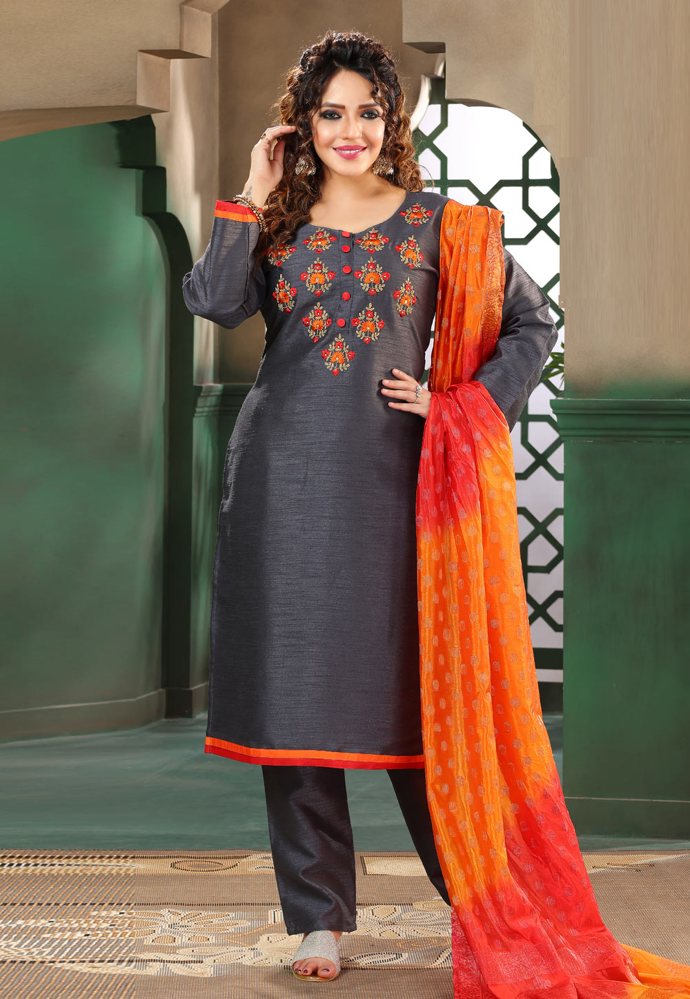 Grey Banglori Silk Readymade Pakistani Suit 270668