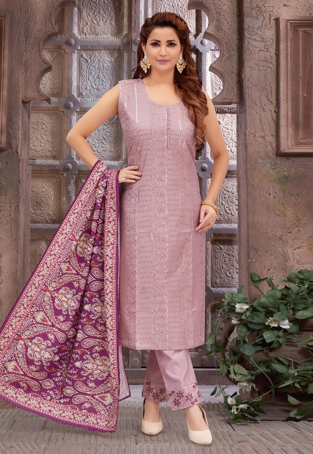 RESHAM VOL-4 BY OSSM 401 TO 406 SERIES CHANDERI EMBROIDERY STITCHED DRESSES