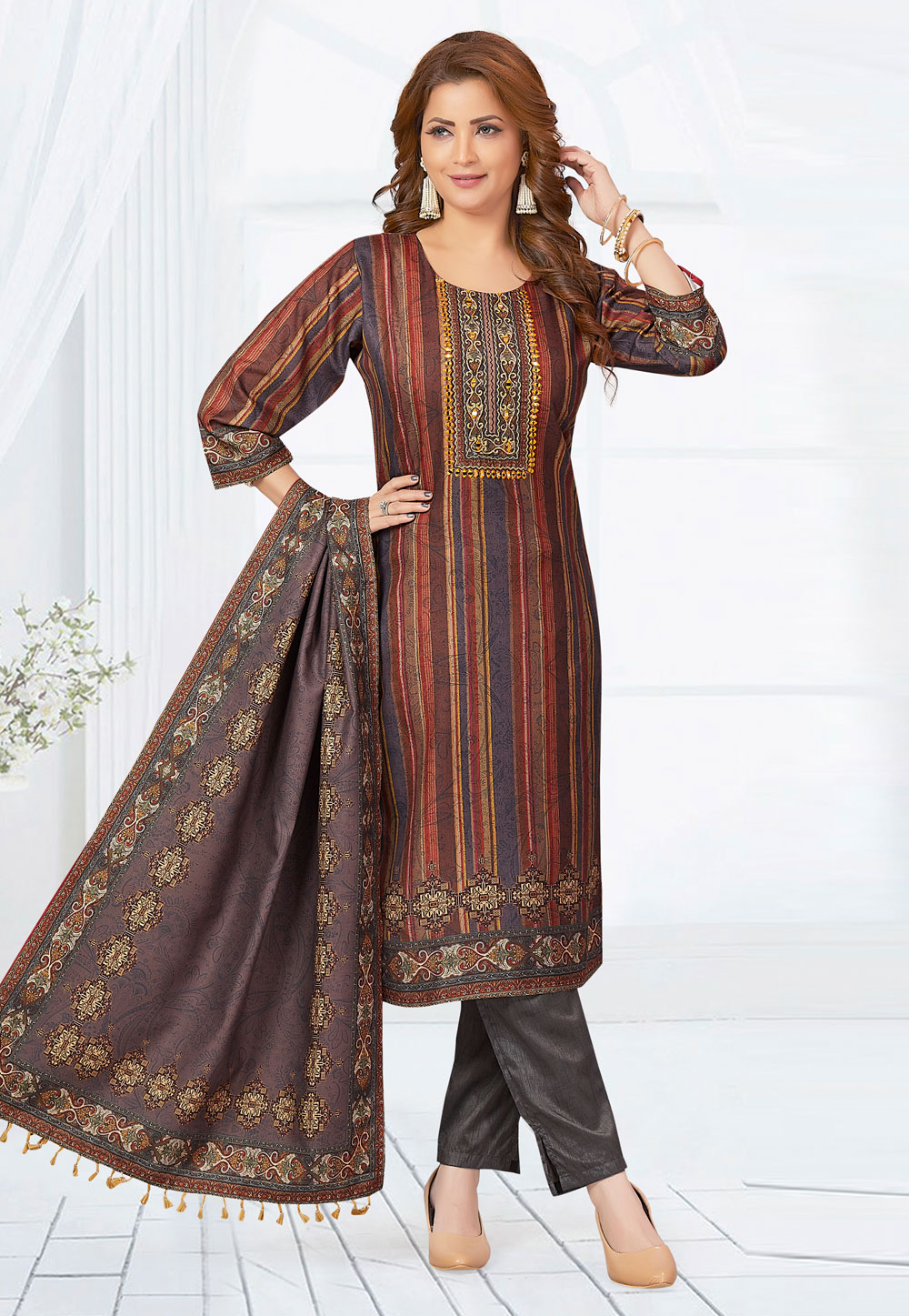 Brown Soft Silk Readymade Pant Style Suit 274818