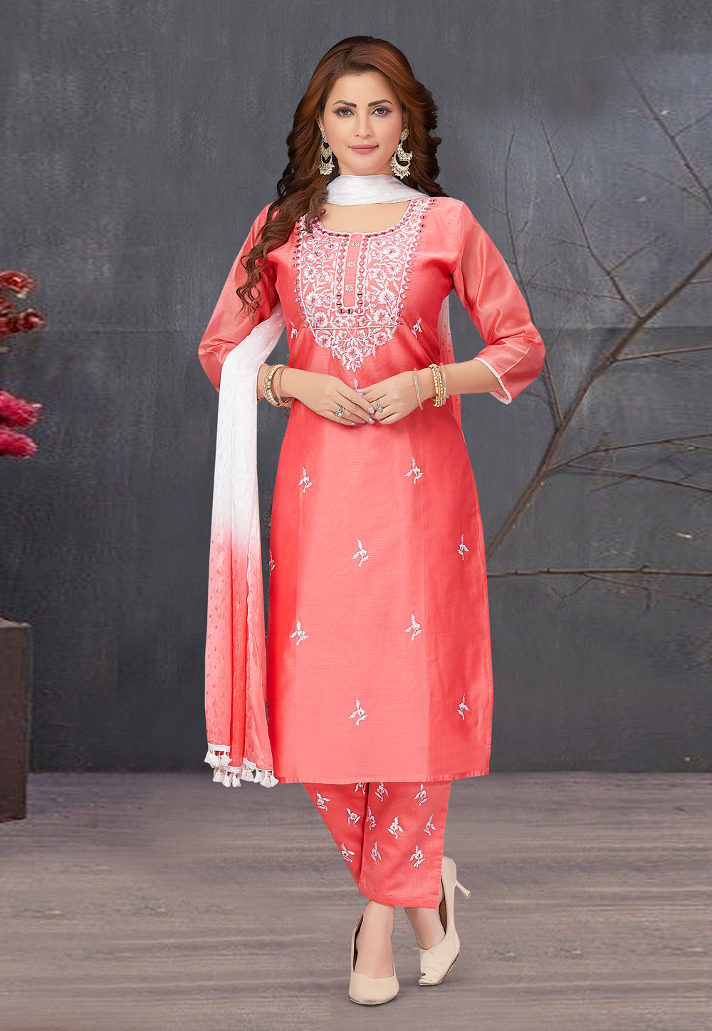 Pink Chanderi Silk Readymade Pakistani Suit 275607