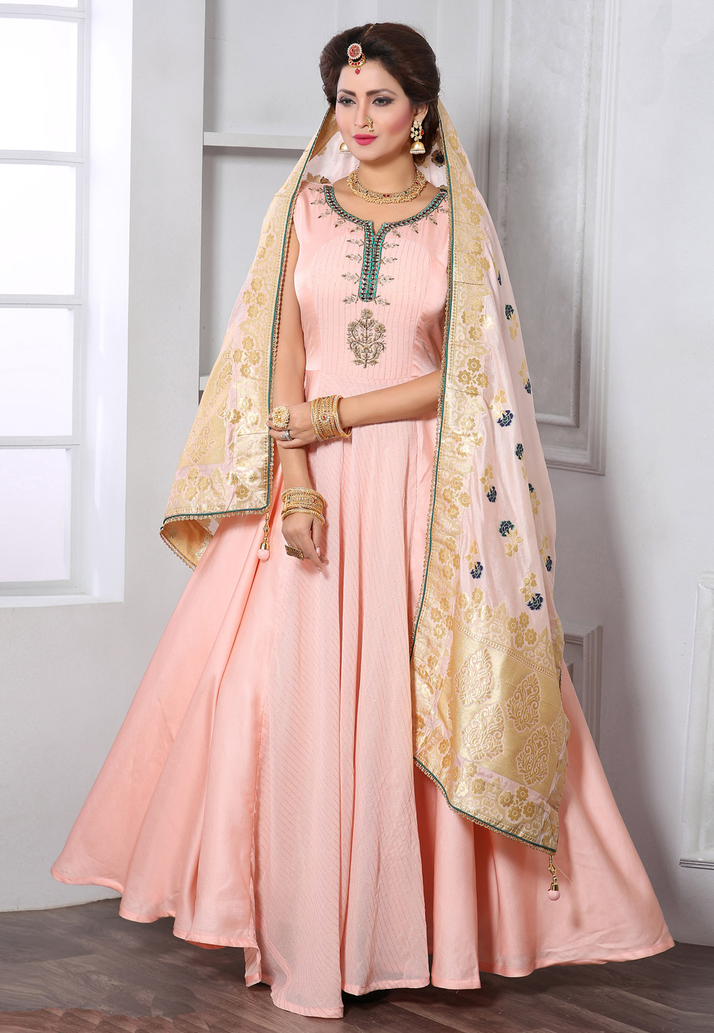Pink Art Silk Readymade Abaya Style Anarkali Suit 205140