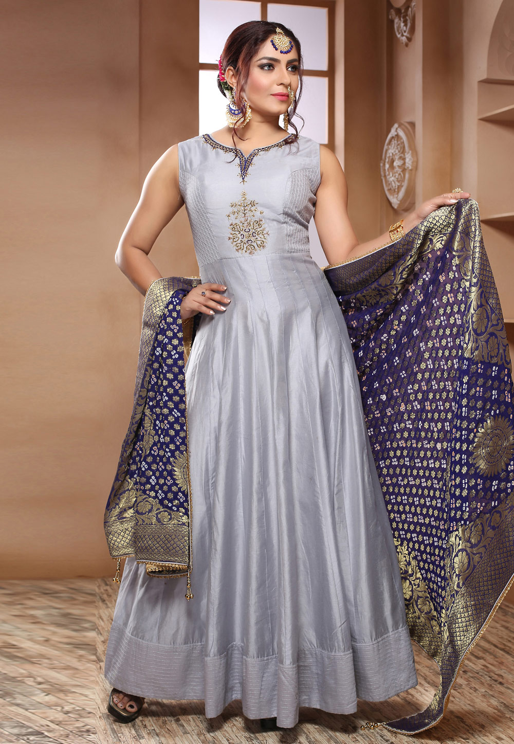 Buy Chanderi Silk Readymade Classic Gown Online