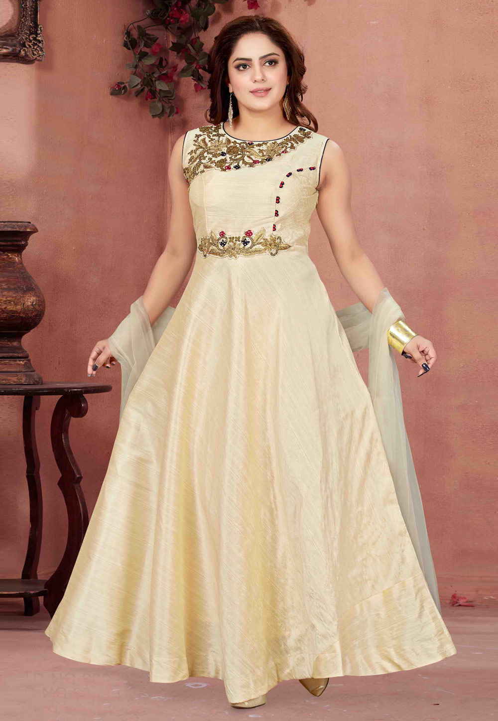 Wedding Wear Anarkali Suit In Cream Color