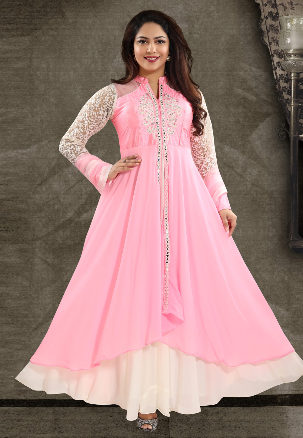 Pink Georgette Readymade Ankle Length Anarkali Suit 235897