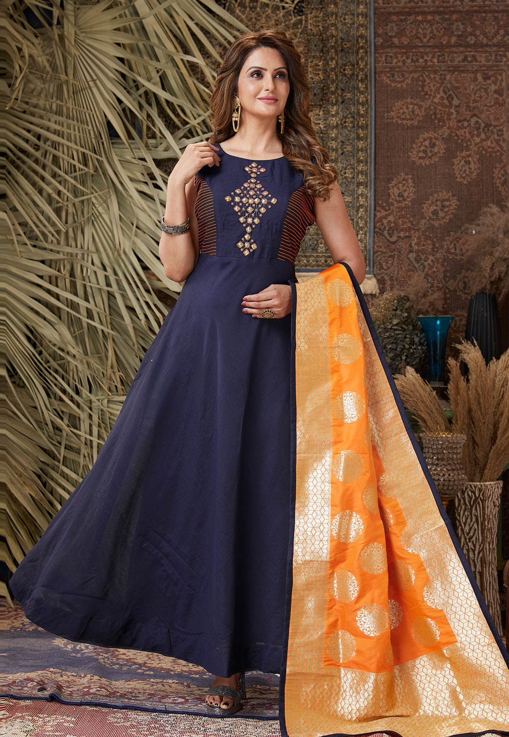Embellished Mustard Chanderi Silk Salwar Suit - Fabdyor - 4059632