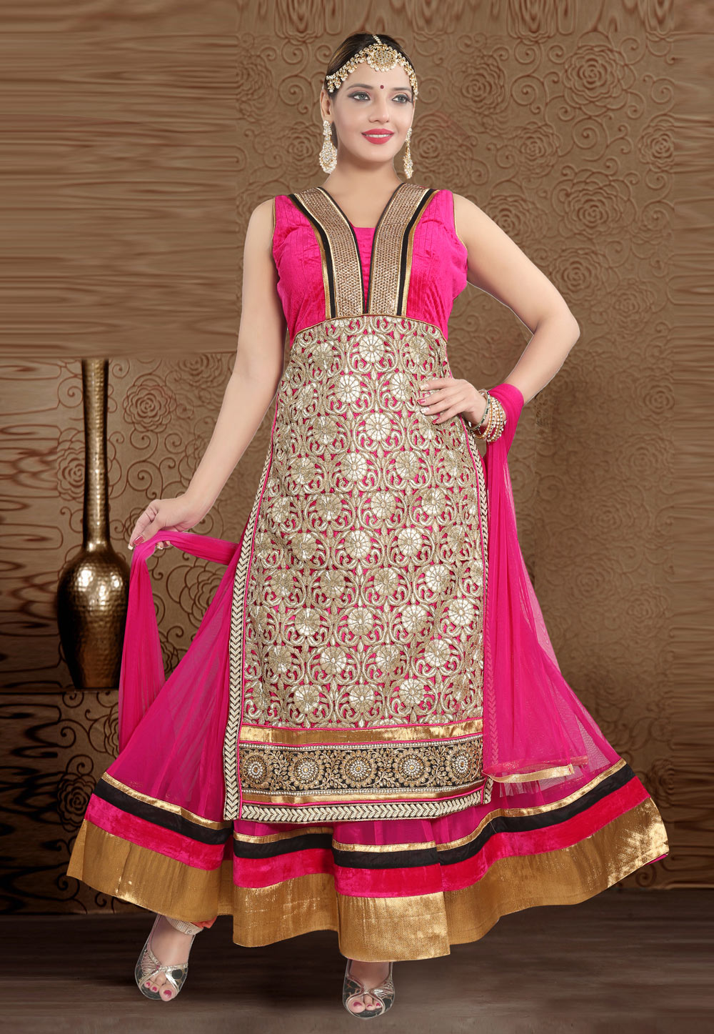 Pink Soft Net Readymade Long Anarkali Suit 275679