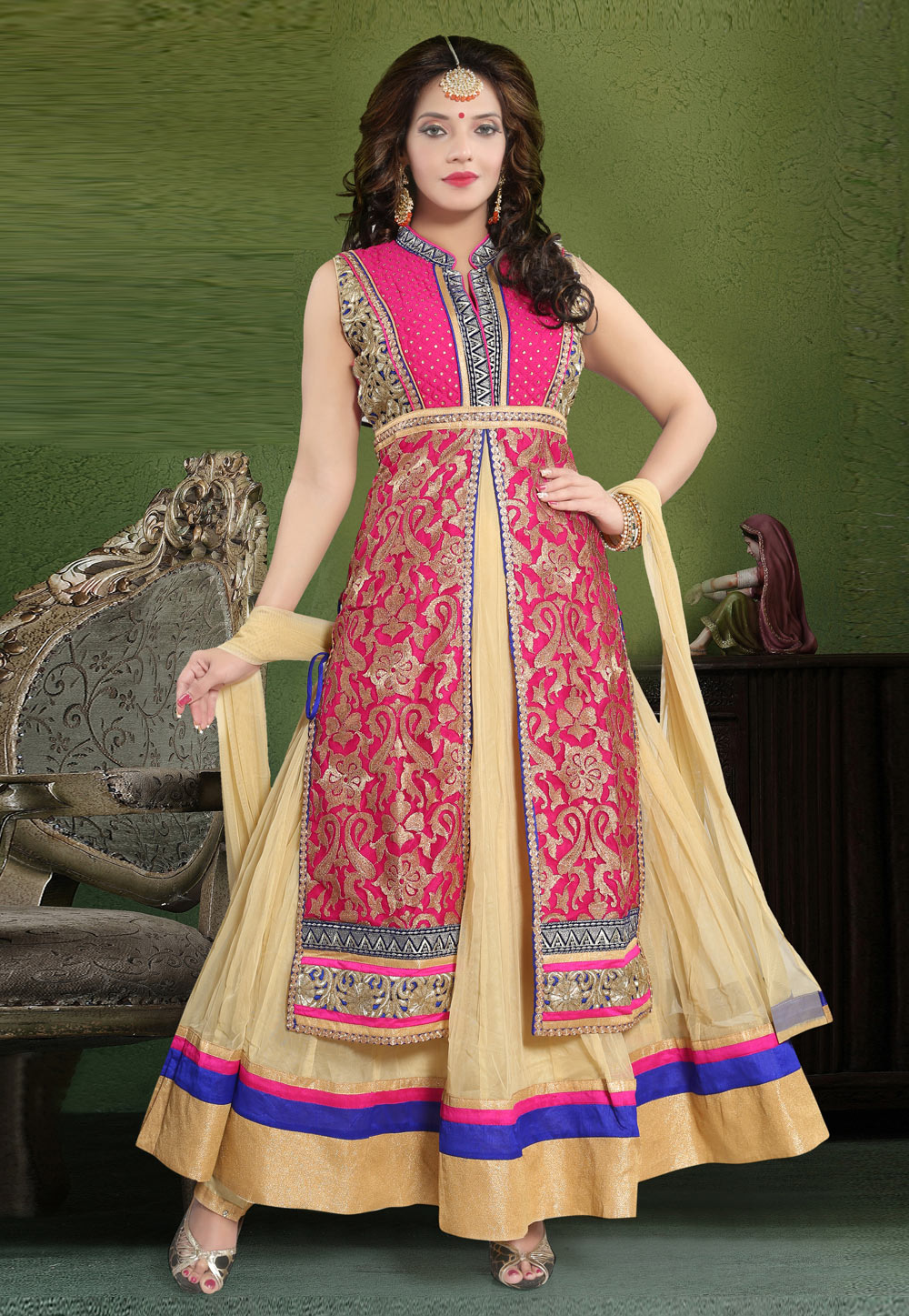 Pink Soft Net Readymade Anarkali Suit 275686