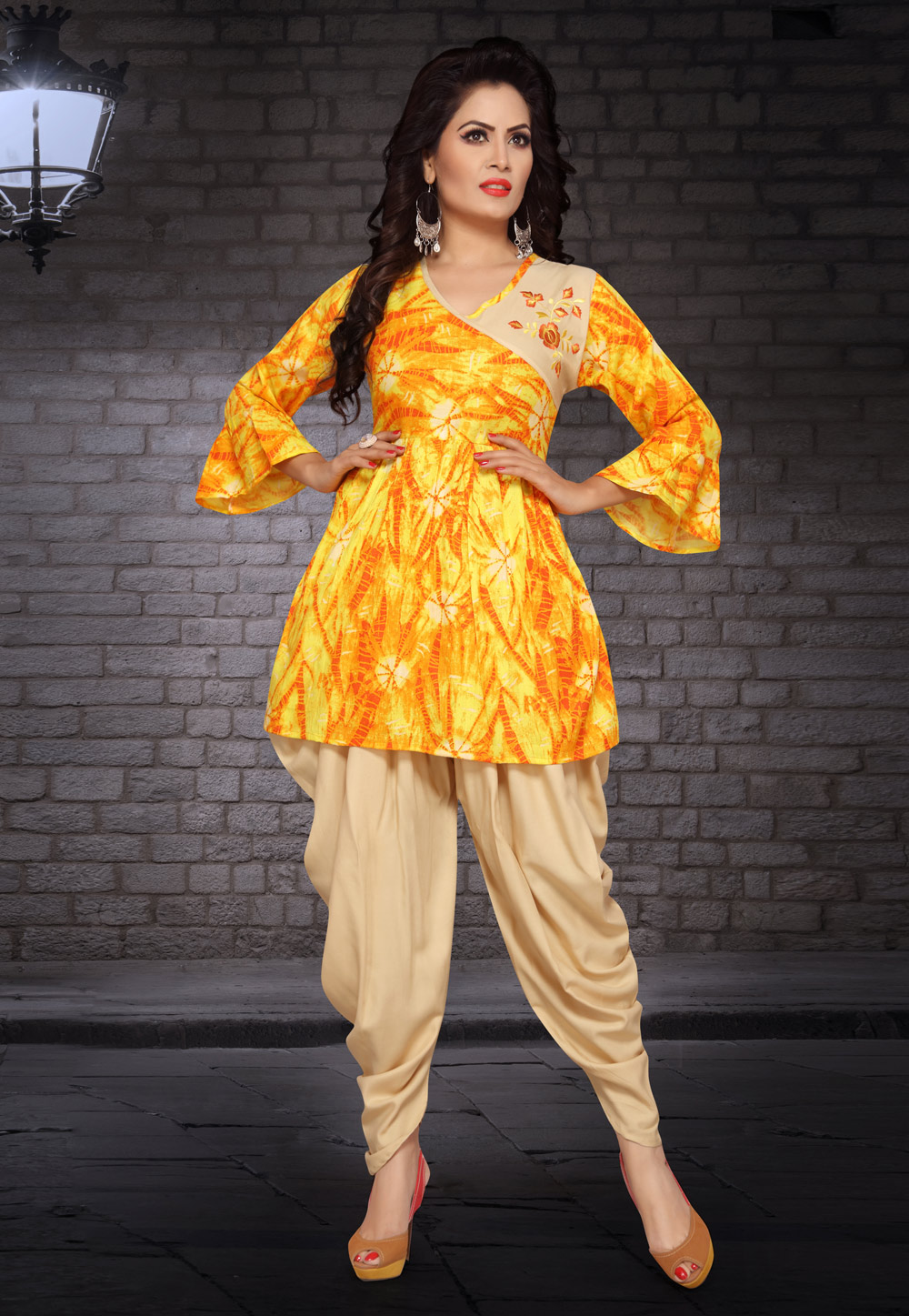 Yellow Rayon Readymade Dhoti Salwar Suit 194220