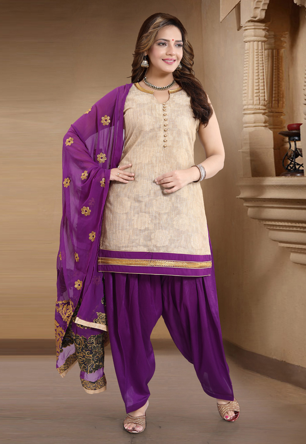 Beige Banglori Silk Readymade Punjabi Suit 177752