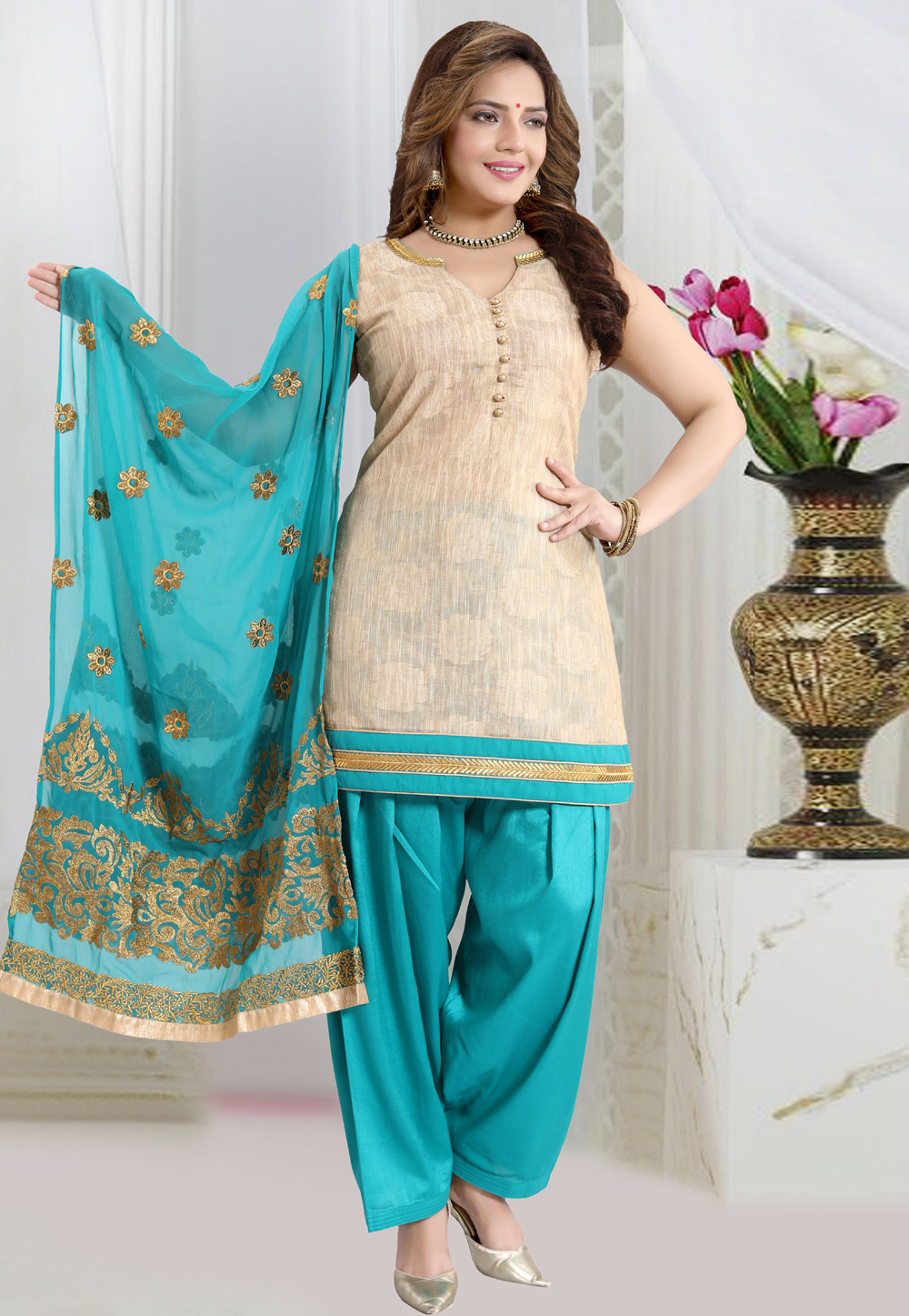 Beige Banglori Silk Readymade Punjabi Suit 177754
