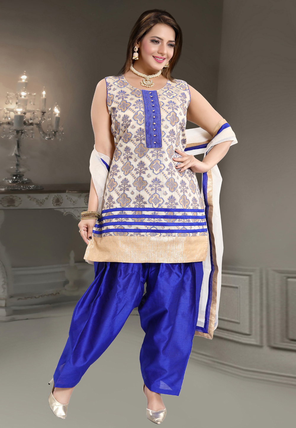 Blue Banglori Silk Readymade Patiala Suit 177755