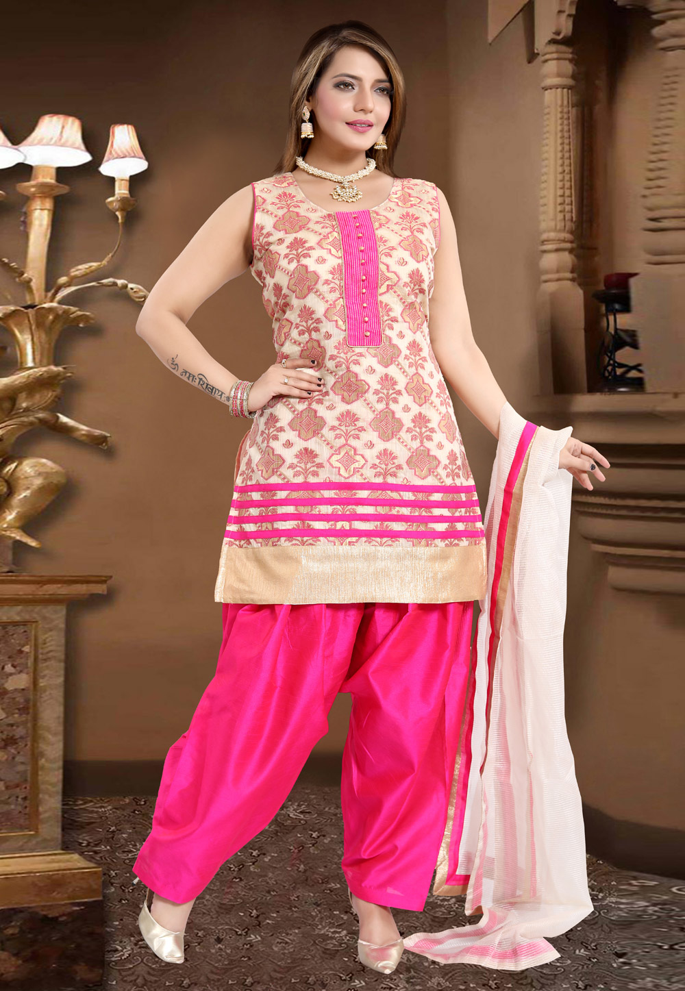 Magenta Banglori Silk Readymade Patiala Suit 177757