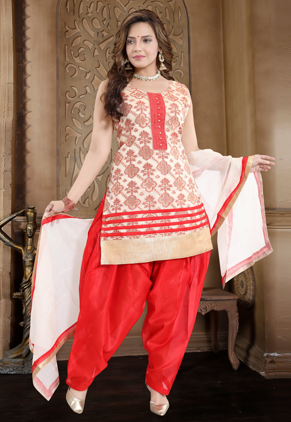Red Banglori Silk Readymade Punjabi Suit 177758