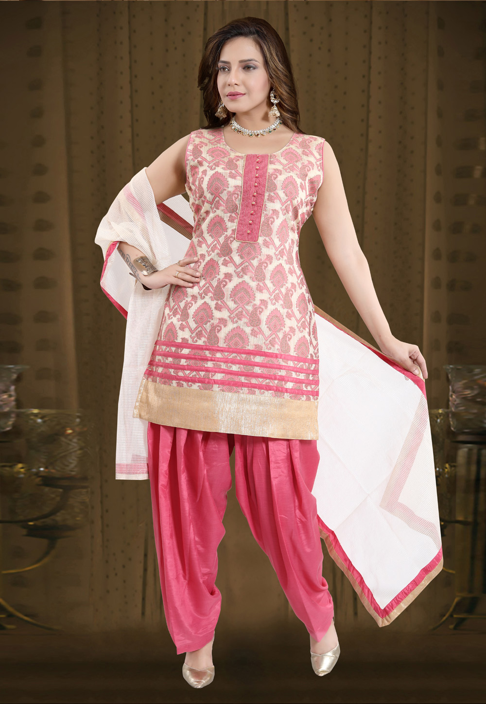 Pink Banglori Silk Readymade Patiala Suit 177759