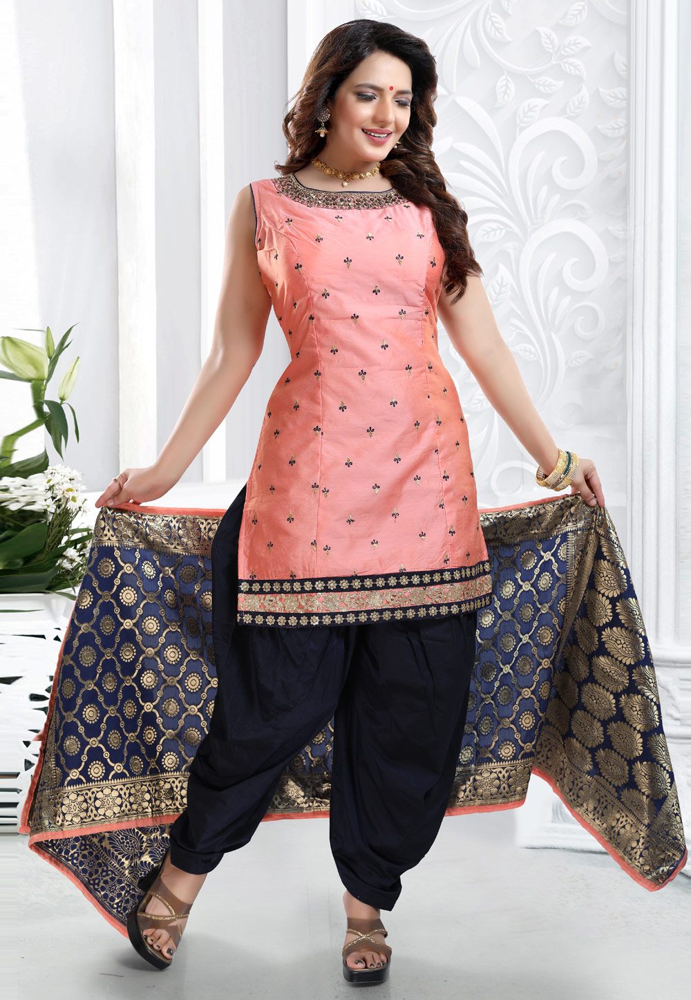 Pink Chanderi Silk Readymade Patiala Suit 190761