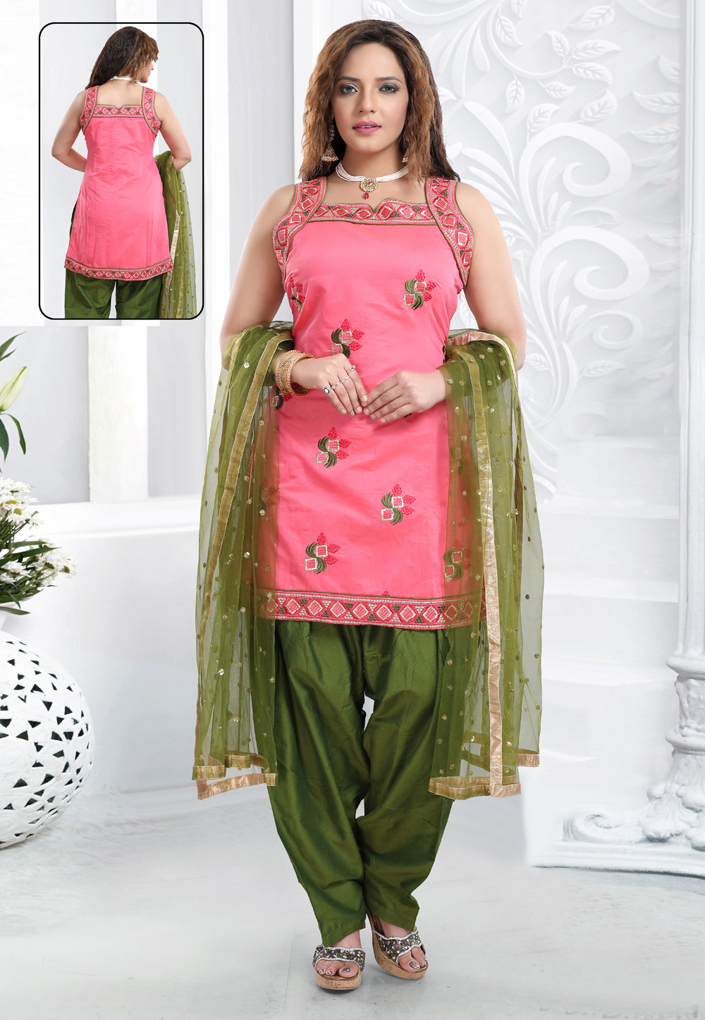 Pink Chanderi Silk Readymade Patiala Suit 196923